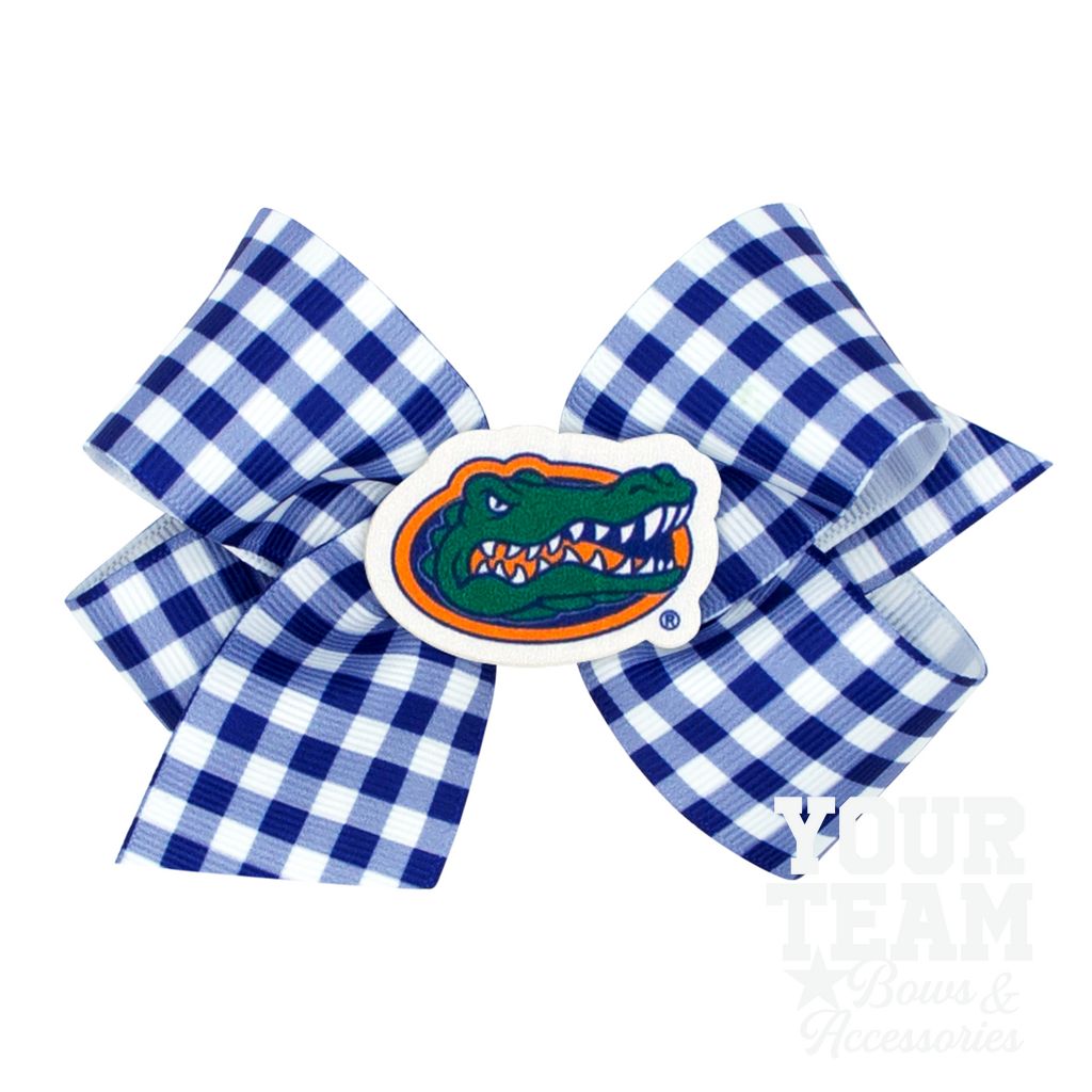 Medium Florida Gingham Hair Bow with Logo Patch - UNIV OF FLORIDA