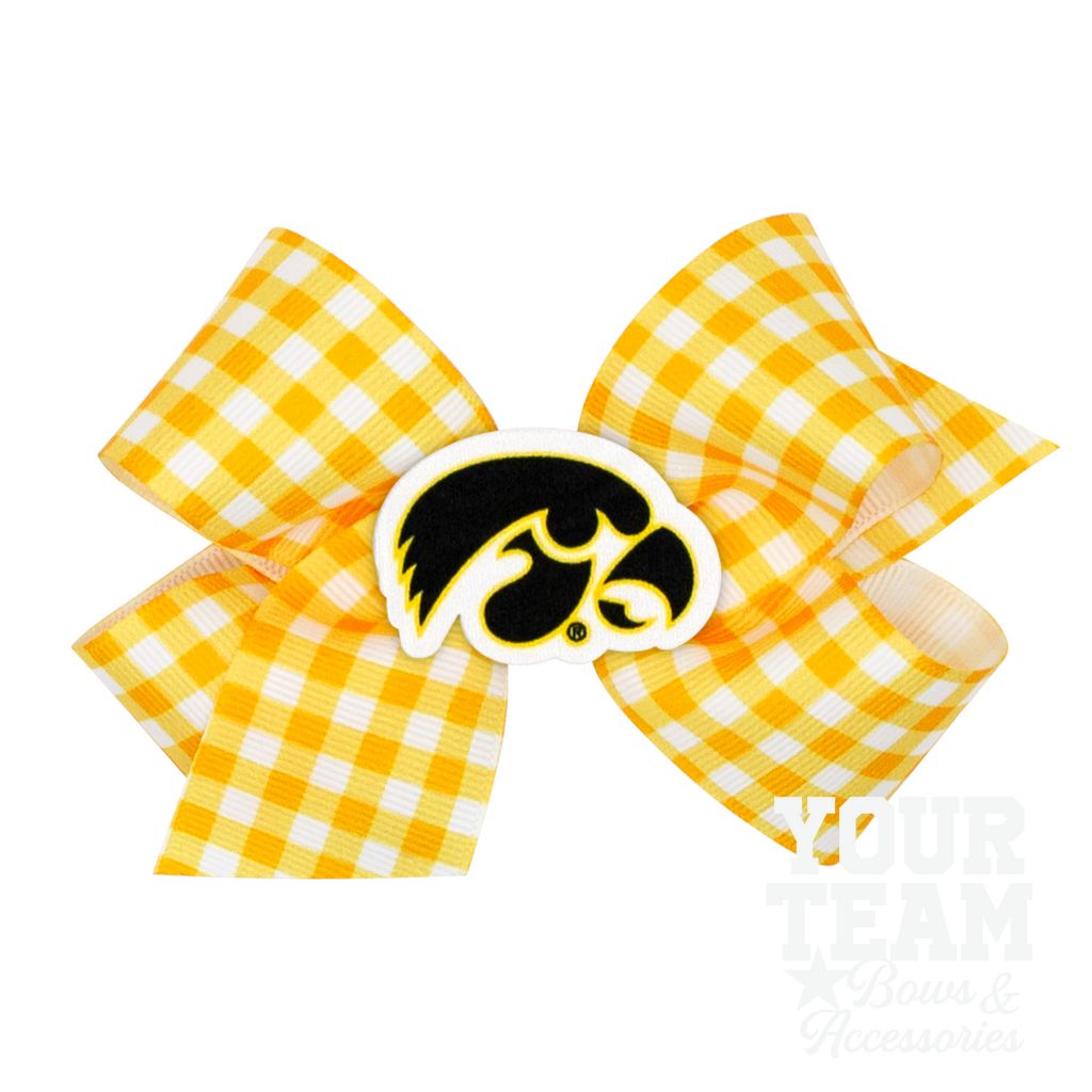 Medium Iowa Gingham Hair Bow with Logo Patch - IOWA