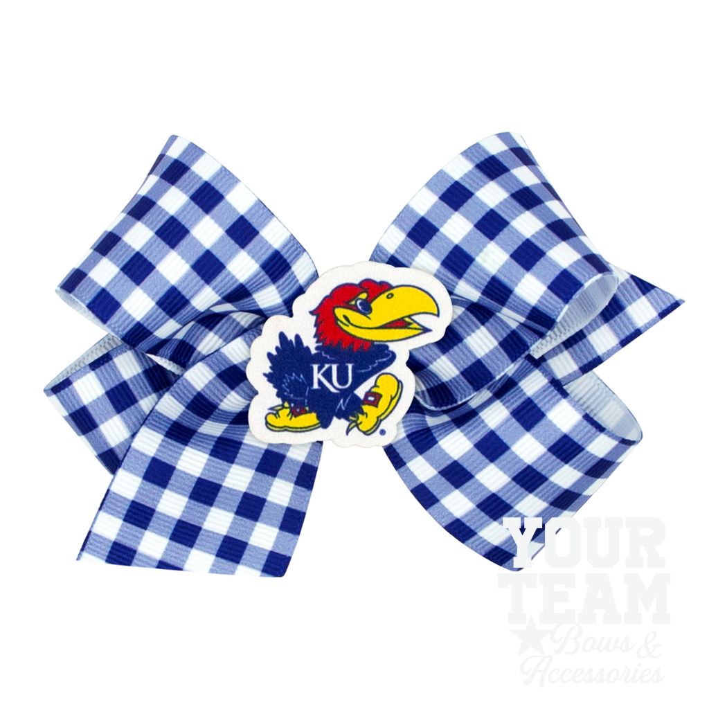 Medium Kansas Gingham Hair Bow with Logo Patch - KANSAS