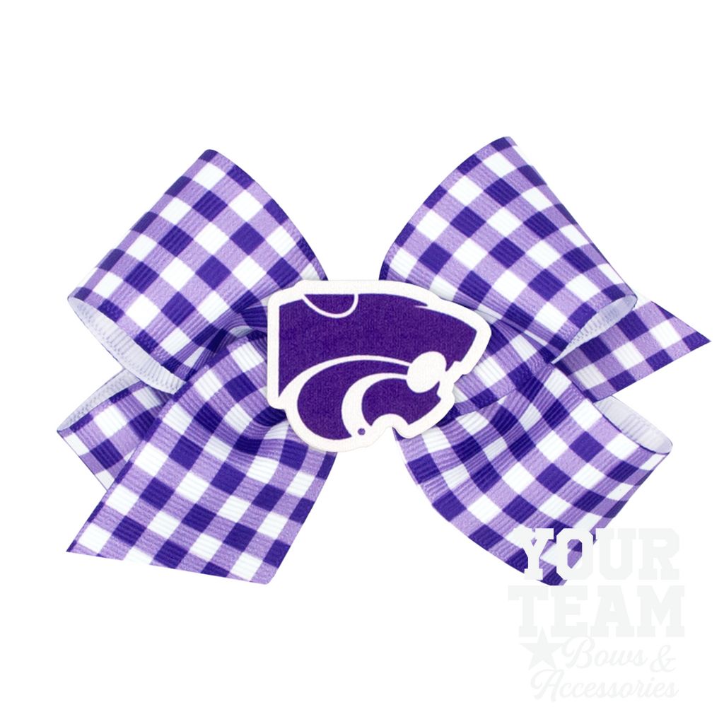 Medium Kansas State Gingham Hair Bow with Logo Patch - KANSAS STATE UNIVERSITY