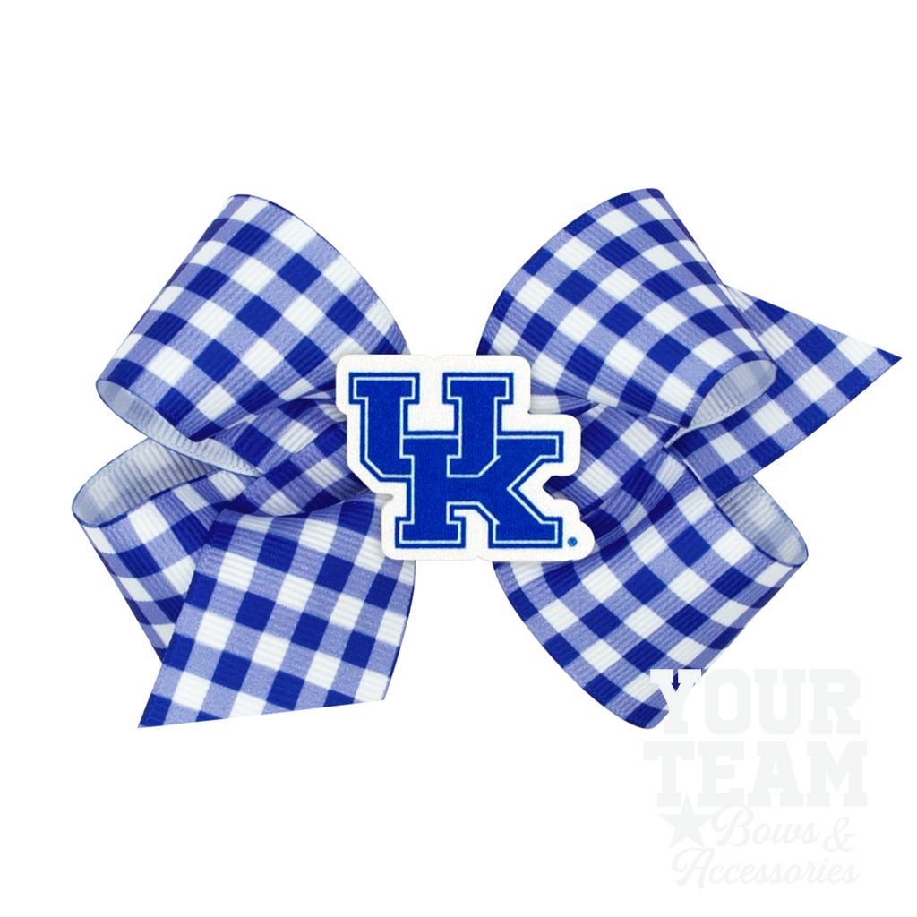 Medium Kentucky Gingham Hair Bow with Logo Patch - KENTUCKY