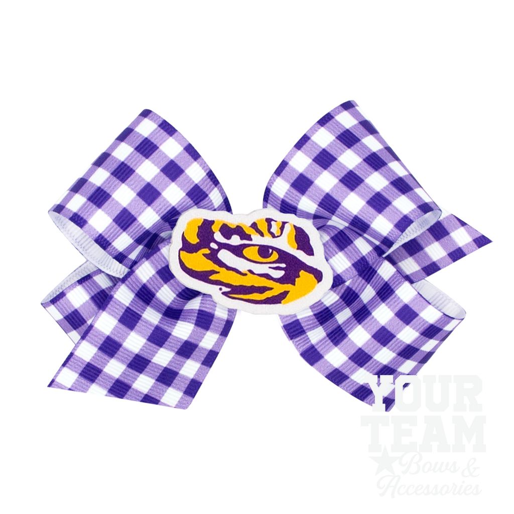 Medium Louisiana State Gingham Hair Bow with Logo Patch - LOUISIANA STATE