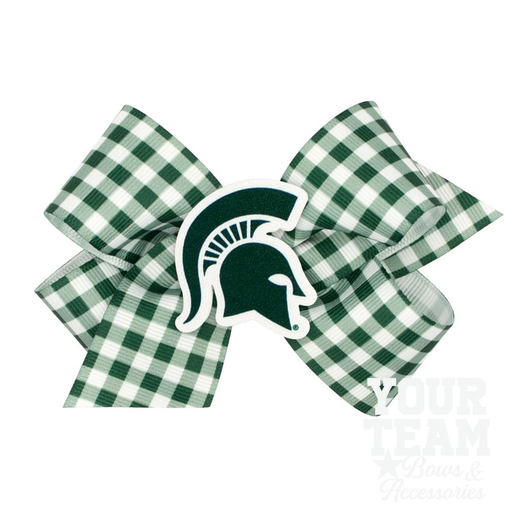 Medium Michigan State Gingham Hair Bow with Logo Patch - MICHIGAN STATE