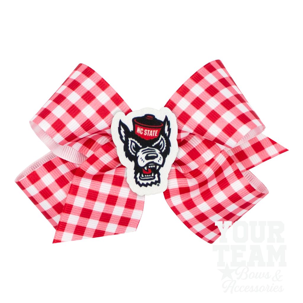 Medium North Carolina State Gingham Hair Bow with Logo Patch - NORTH CAROLINA STATE