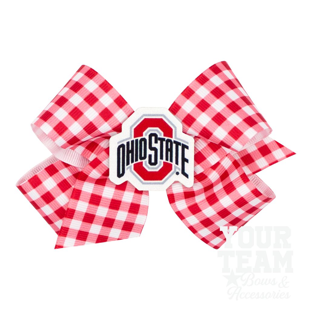 Medium Ohio State Gingham Hair Bow with Logo Patch - OHIO STATE