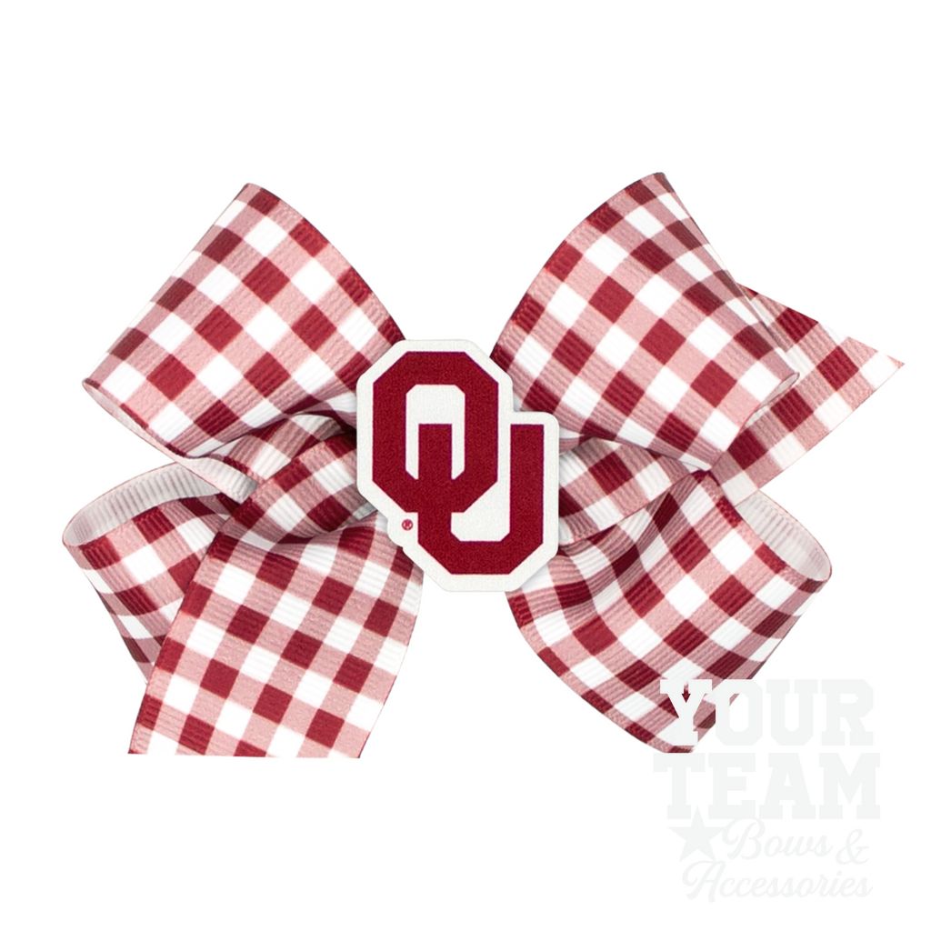 Medium Oklahoma Gingham Hair Bow with Logo Patch - OKLAHOMA