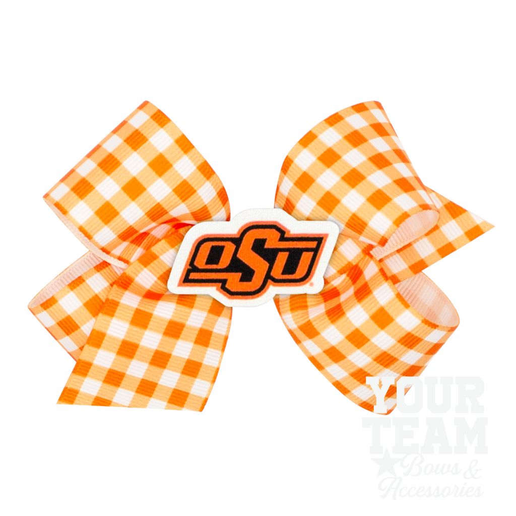 Medium Oklahoma State Gingham Hair Bow with Logo Patch - OKLAHOMA STATE