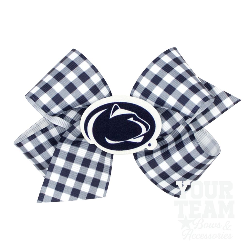 Medium Penn State Gingham Hair Bow with Logo Patch - PENN STATE