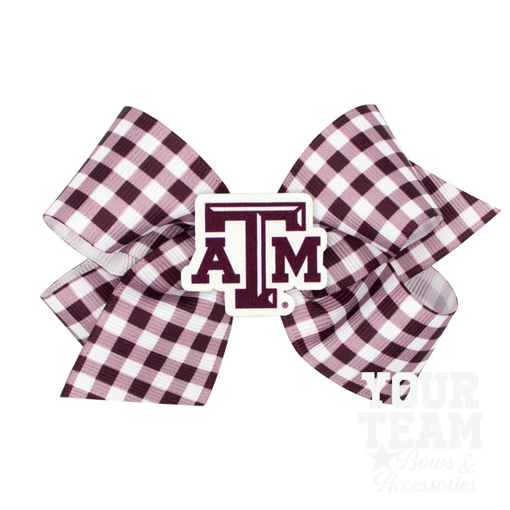 Medium Texas A&M Gingham Hair Bow with Logo Patch - TEXAS A&M