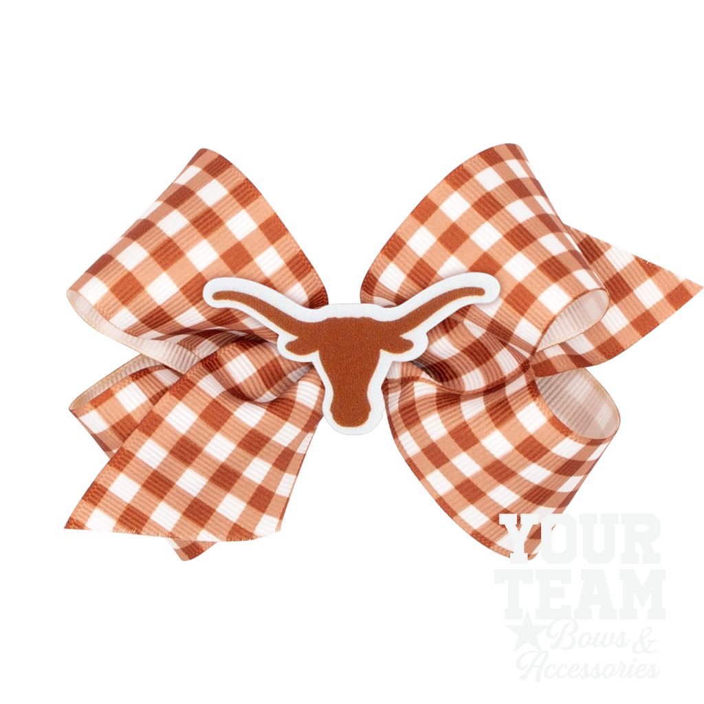 Medium University of Texas Gingham Hair Bow with Logo Patch