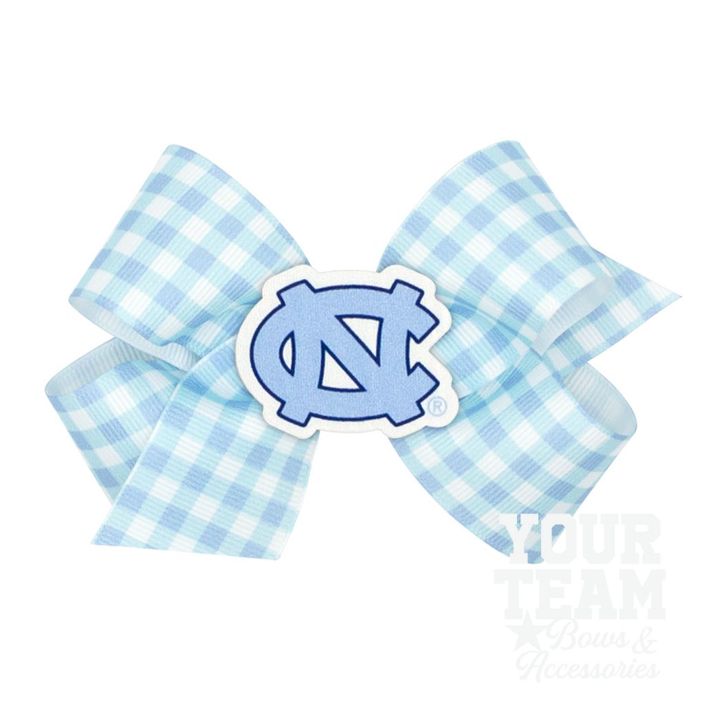 Medium North Carolina Gingham Hair Bow with Logo Patch - UNIVERSITY NORTH CAROLINA