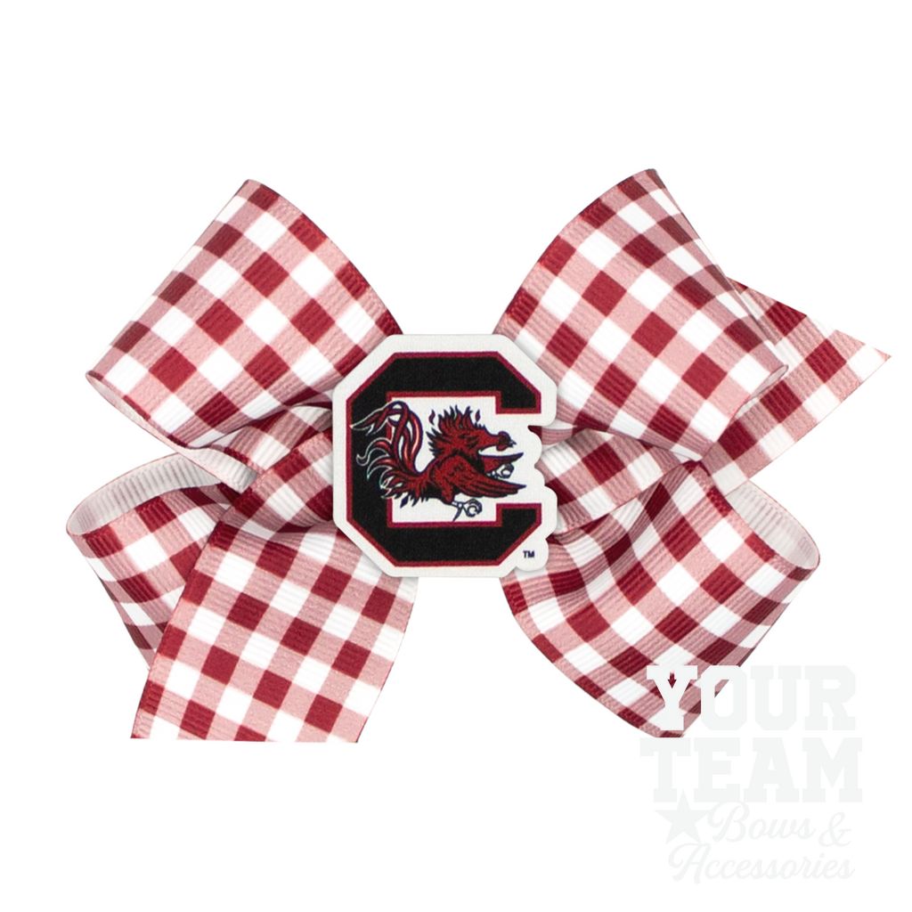 Medium South Carolina Gingham Hair Bow with Logo Patch - SOUTH CAROLINA