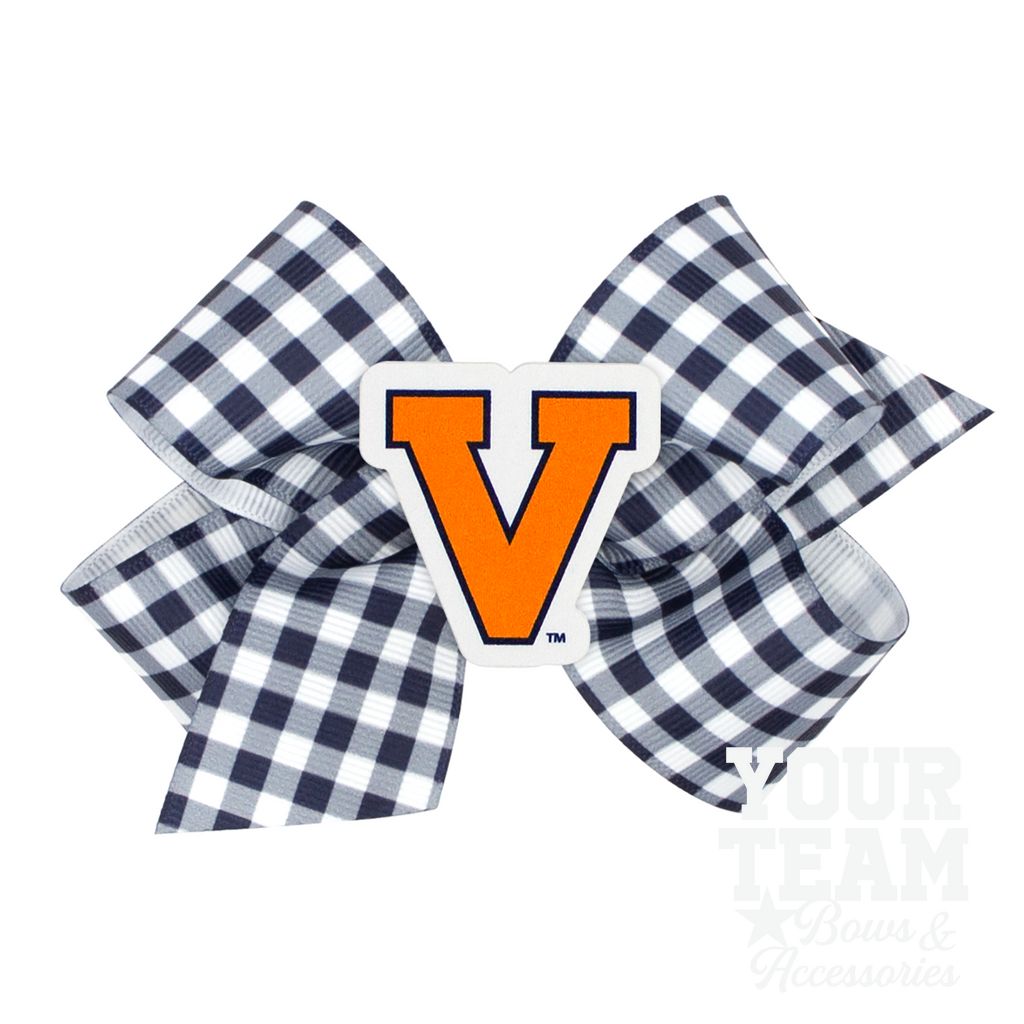 Medium Virginia Gingham Hair Bow with Logo Patch - VIRGINIA