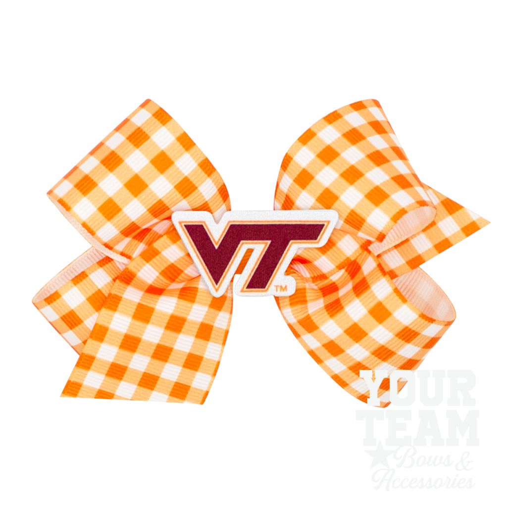 Medium Virginia Tech Gingham Hair Bow with Logo Patch - VIRGINIA TECH