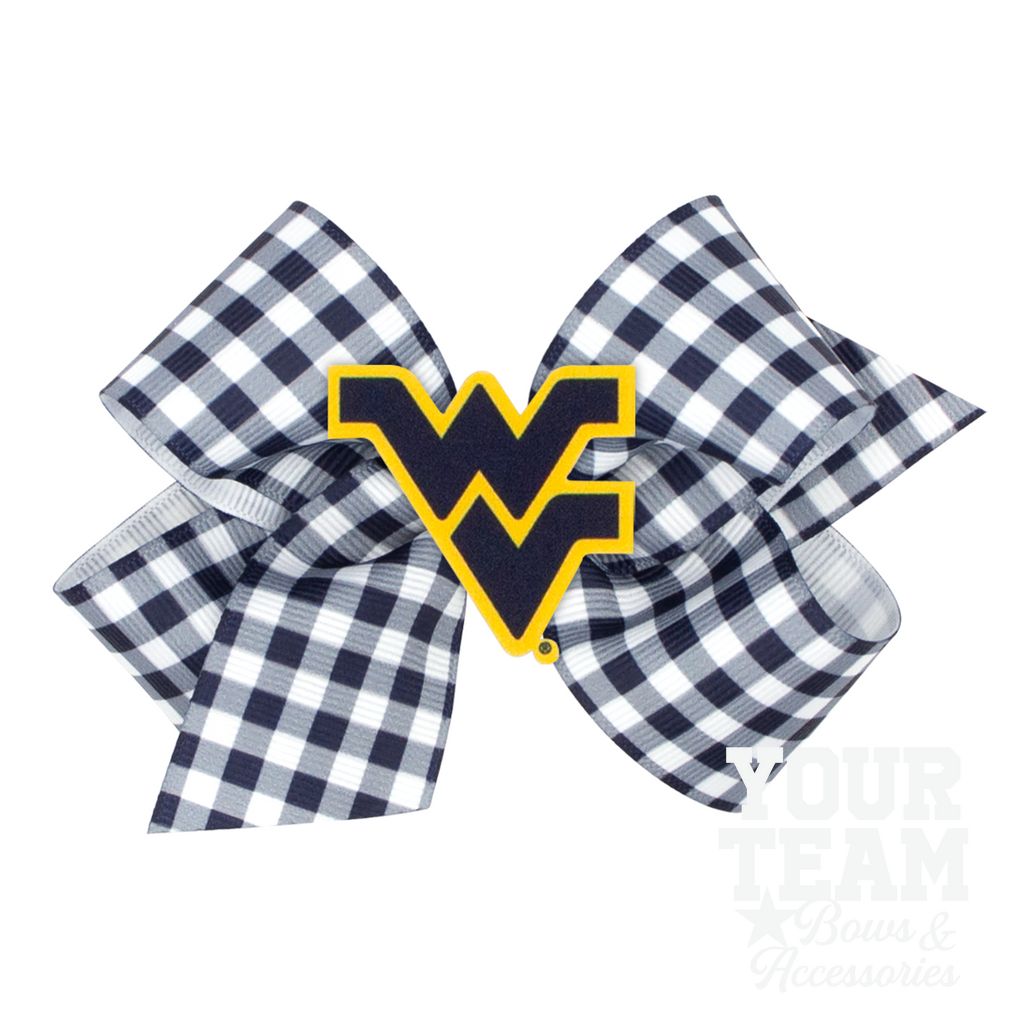 Medium West Virginia Gingham Hair Bow with Logo Patch - WEST VIRGINIA