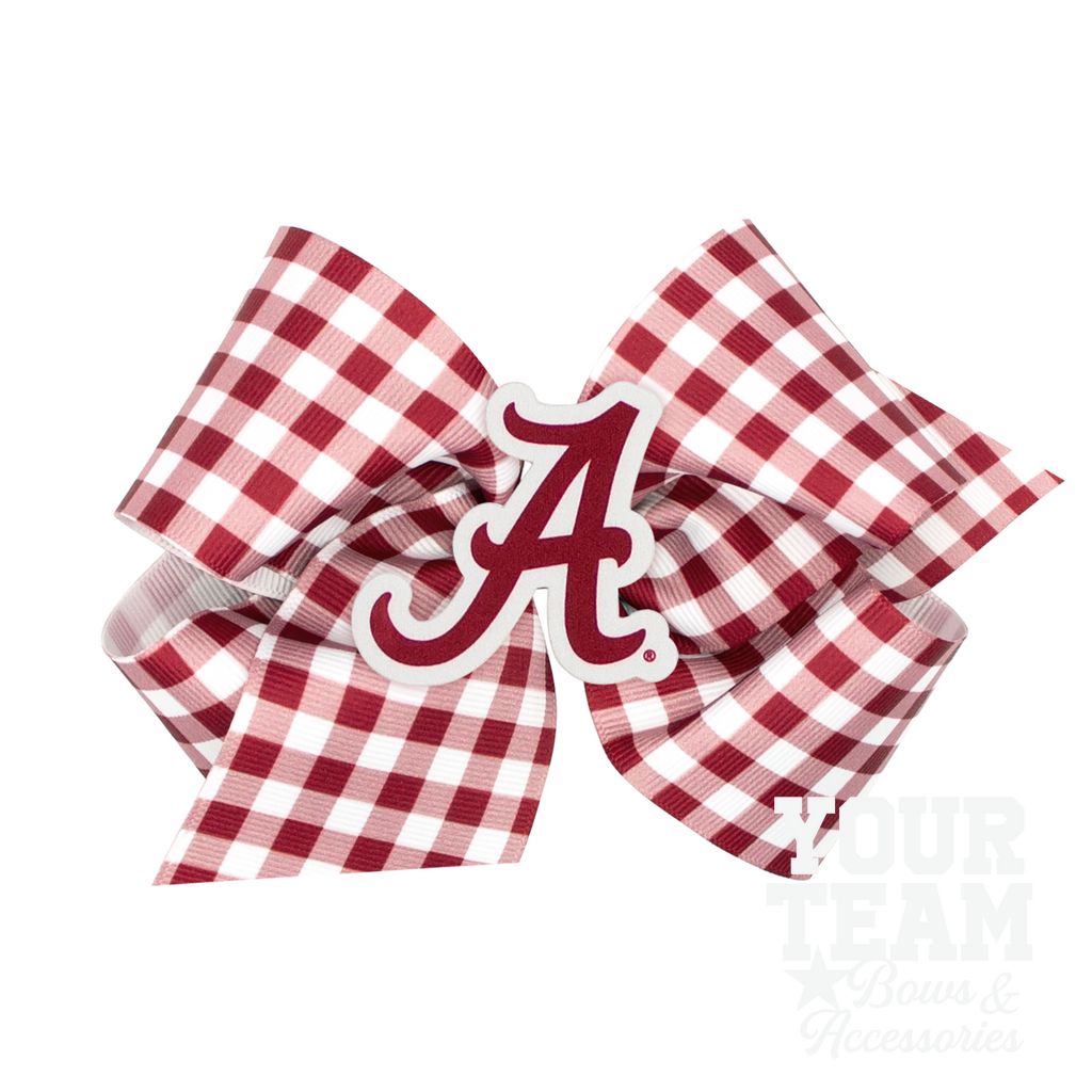 King Alabama Gingham Hair Bow with Logo Patch - ALABAMA