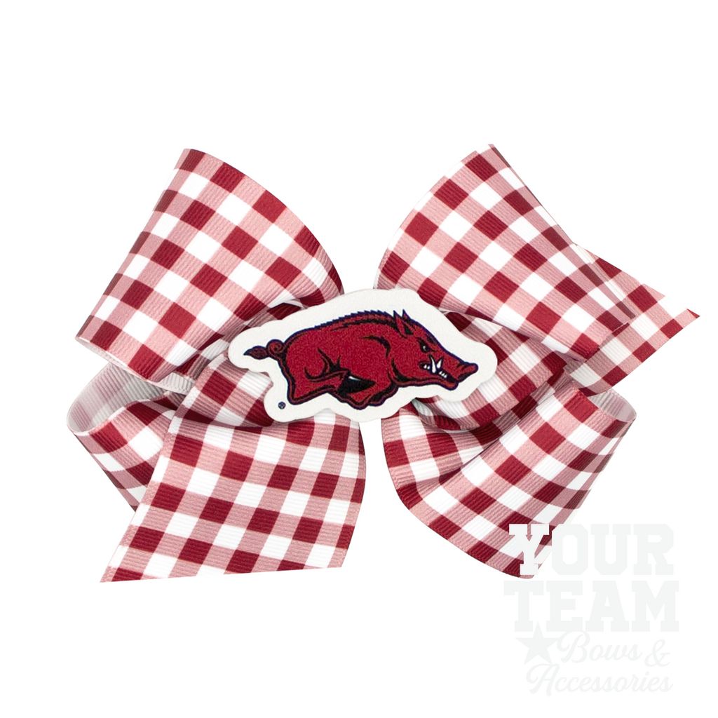 King Arkansas Gingham Hair Bow with Logo Patch - ARKANSAS