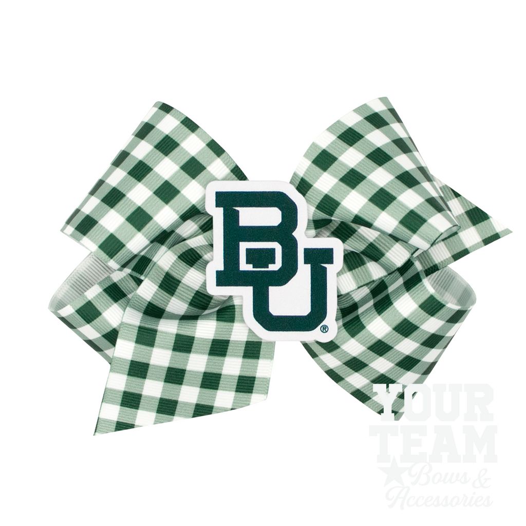 King Baylor Gingham Hair Bow with Logo Patch - BAYLOR