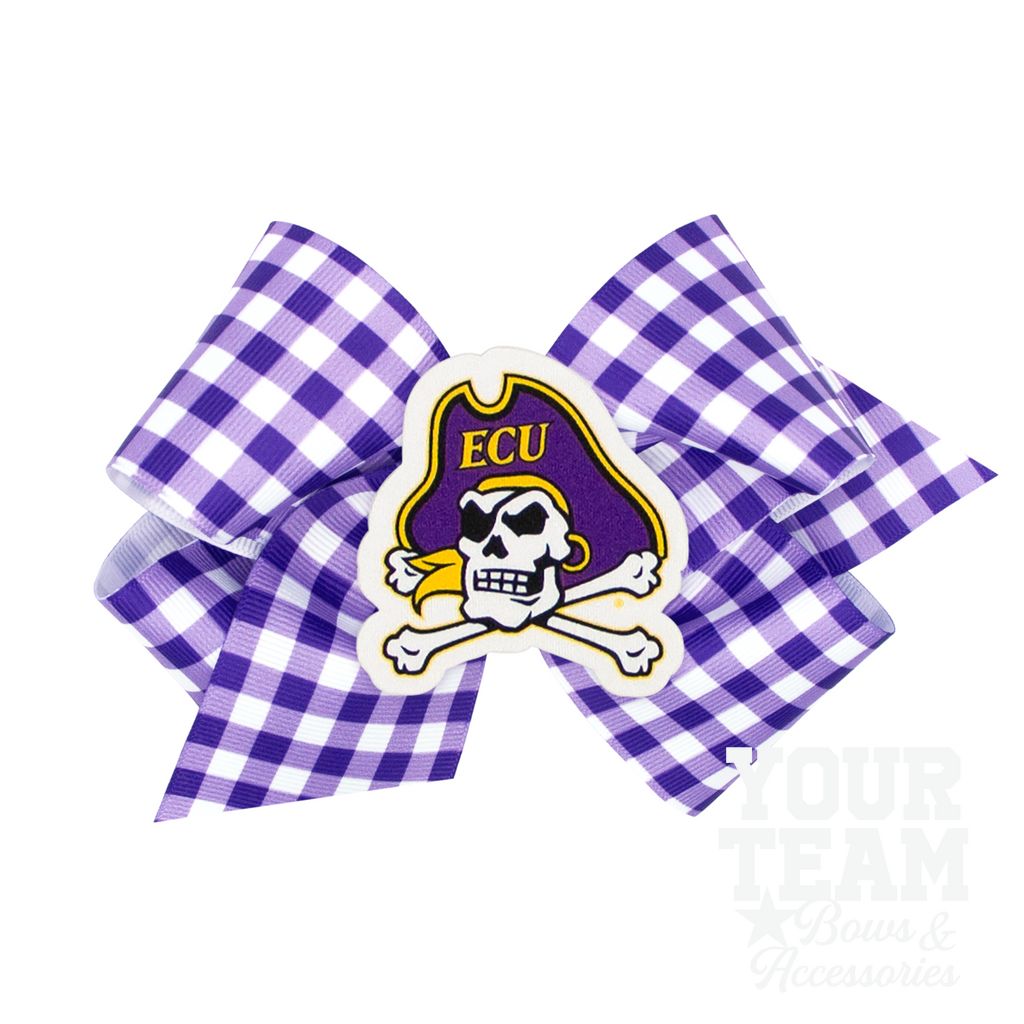 King East Carolina Gingham Hair Bow with Logo Patch