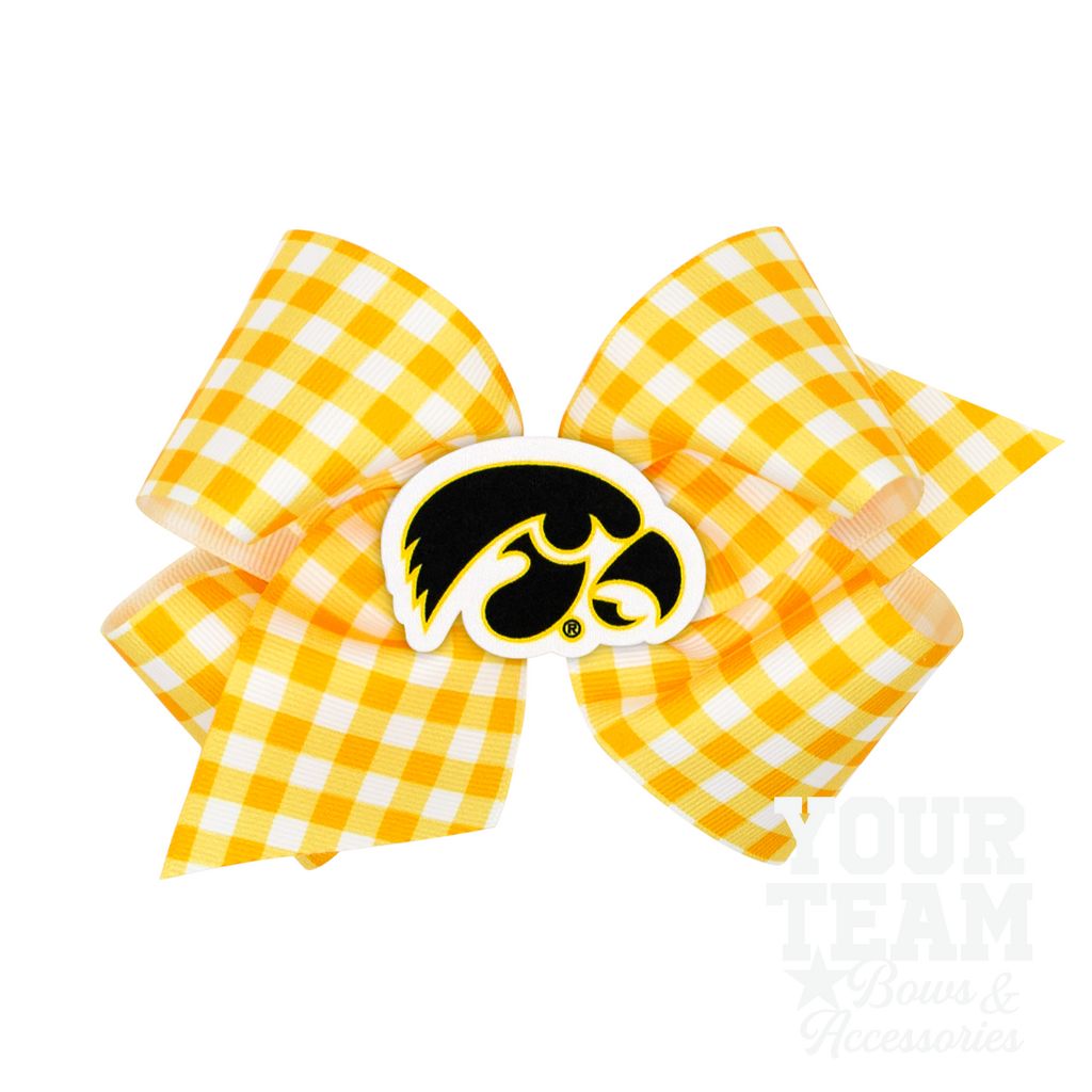 King Iowa Gingham Hair Bow with Logo Patch - IOWA