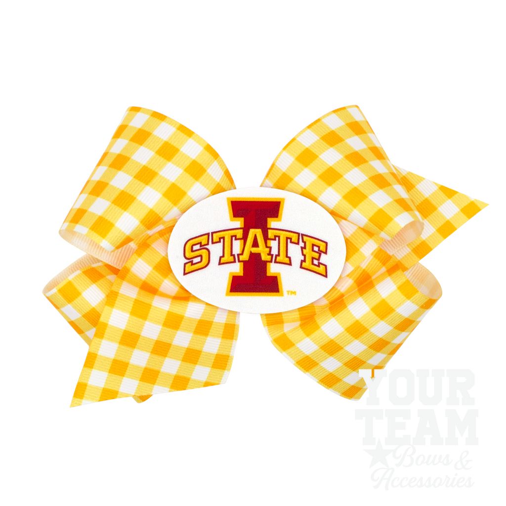 King Iowa State Gingham Hair Bow with Logo Patch - IOWA STATE UNIVERSITY