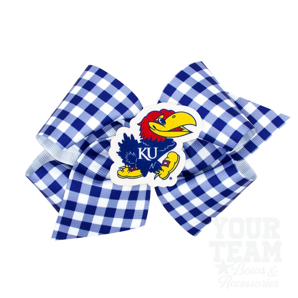 King Kansas Gingham Hair Bow with Logo Patch - KANSAS