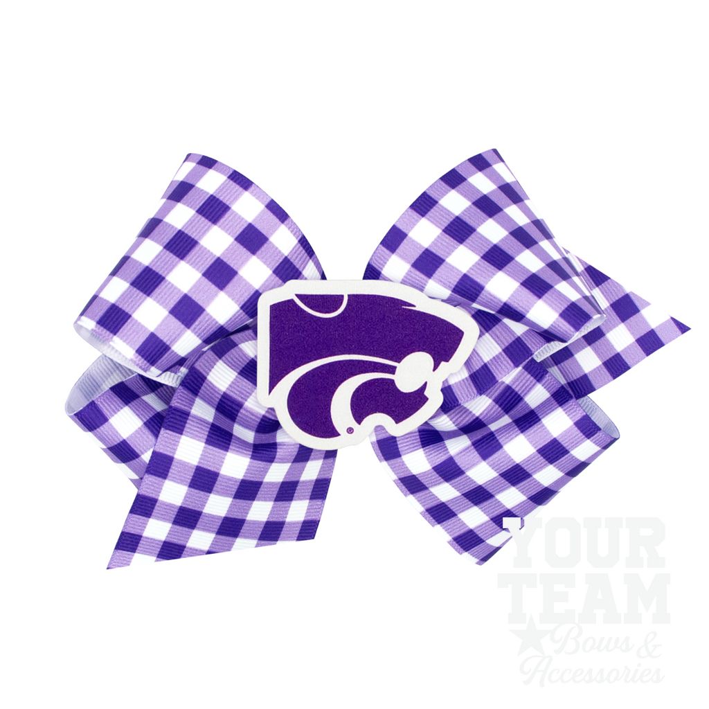 King Kansas State Gingham Hair Bow with Logo Patch - KANSAS STATE UNIVERSITY
