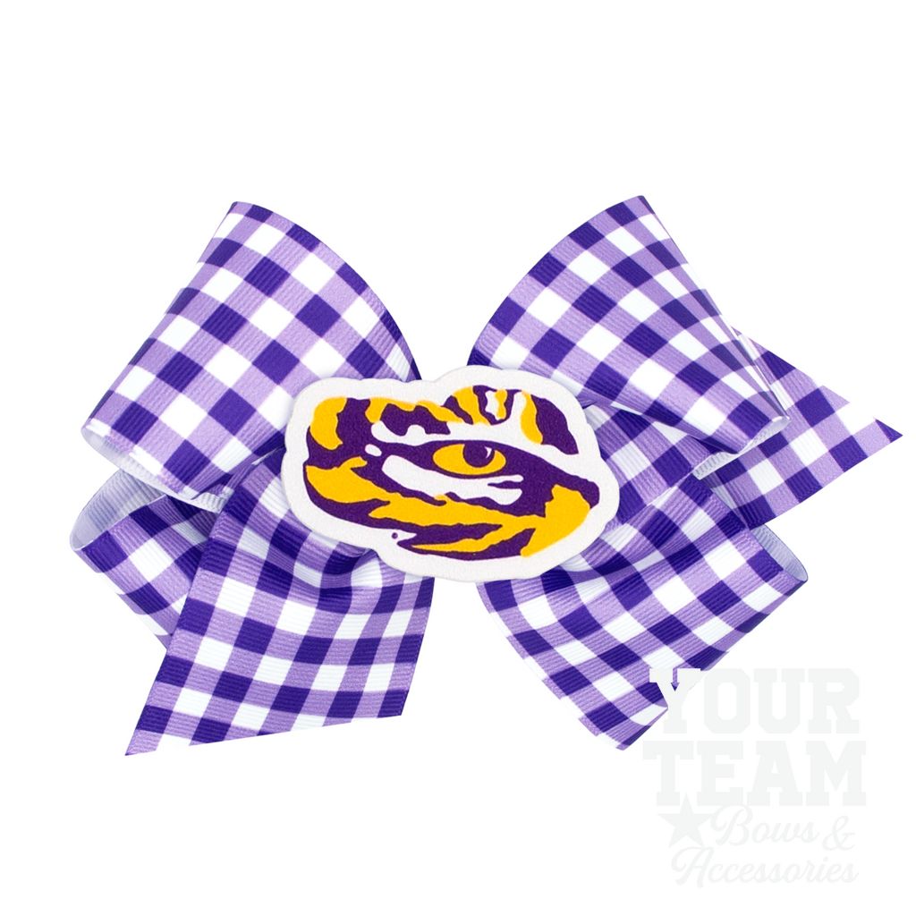 King Louisiana State Gingham Hair Bow with Logo Patch - LOUISIANA STATE