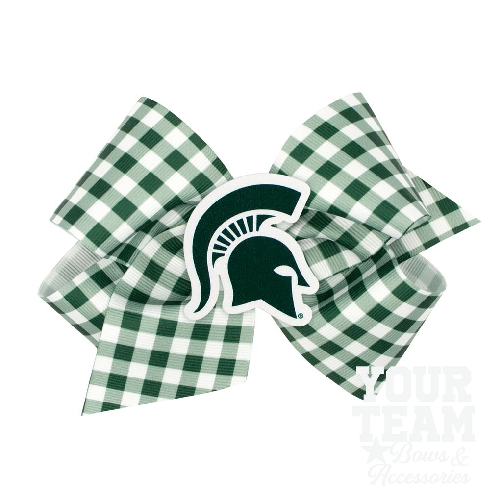 King Michigan State Gingham Hair Bow with Logo Patch - MICHIGAN STATE