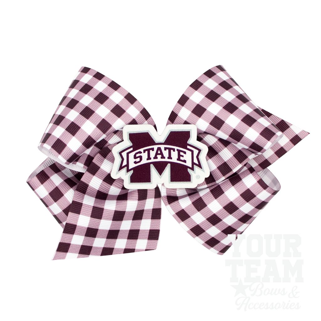 King Mississippi State Gingham Hair Bow with Logo Patch - MISSISSIPPI STATE