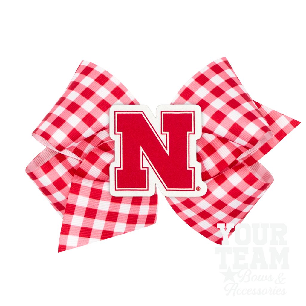 King Nebraska Gingham Hair Bow with Logo Patch - NEBRASKA