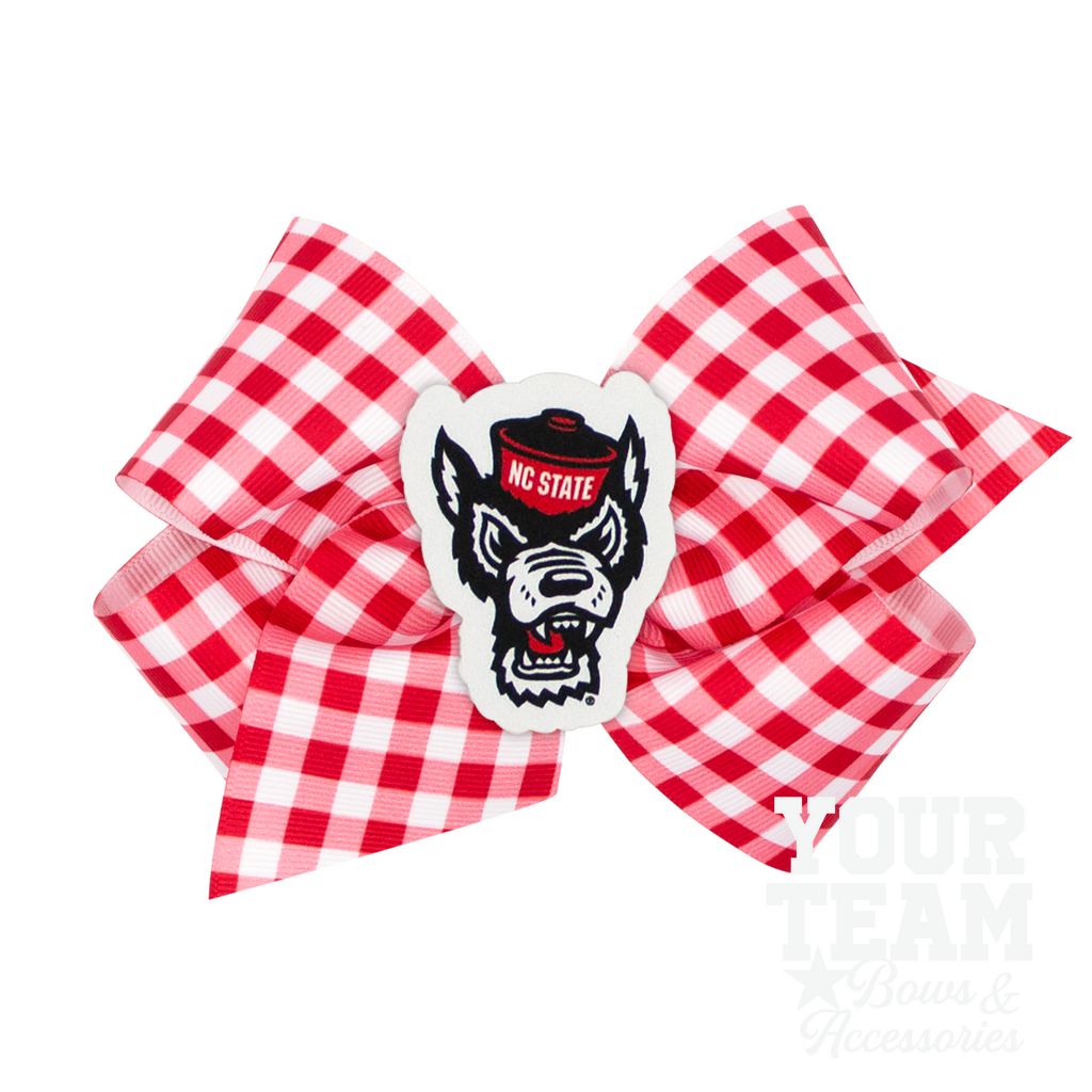 King North Carolina State Gingham Hair Bow with Logo Patch - NORTH CAROLINA STATE