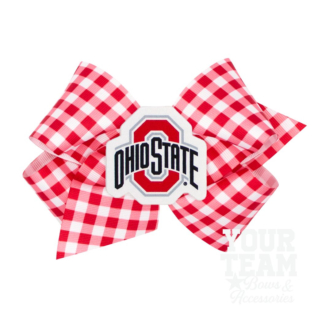 King Ohio State Gingham Hair Bow with Logo Patch - OHIO STATE