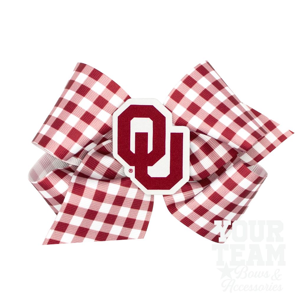 King Oklahoma Gingham Hair Bow with Logo Patch - OKLAHOMA