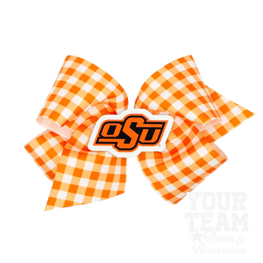 King Oklahoma State Gingham Hair Bow with Logo Patch - OKLAHOMA STATE