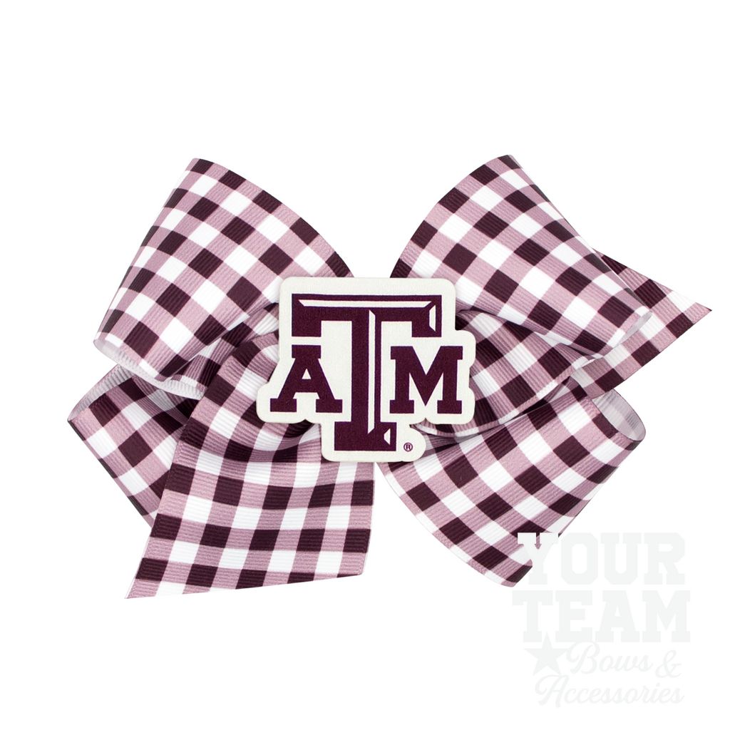 King Texas A&M Gingham Hair Bow with Logo Patch - TEXAS A&M