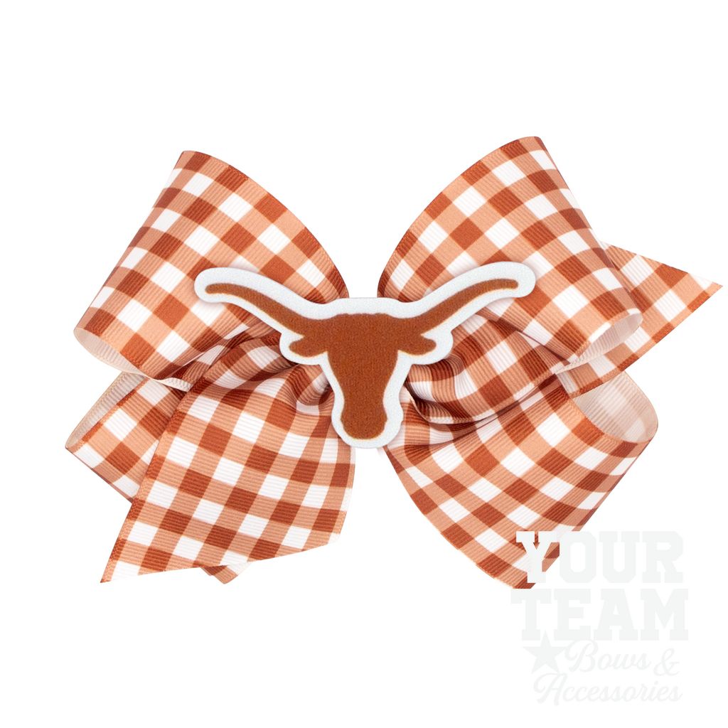 King University of Texas Gingham Hair Bow with Logo Patch - UNIVERSITY OF TEXAS