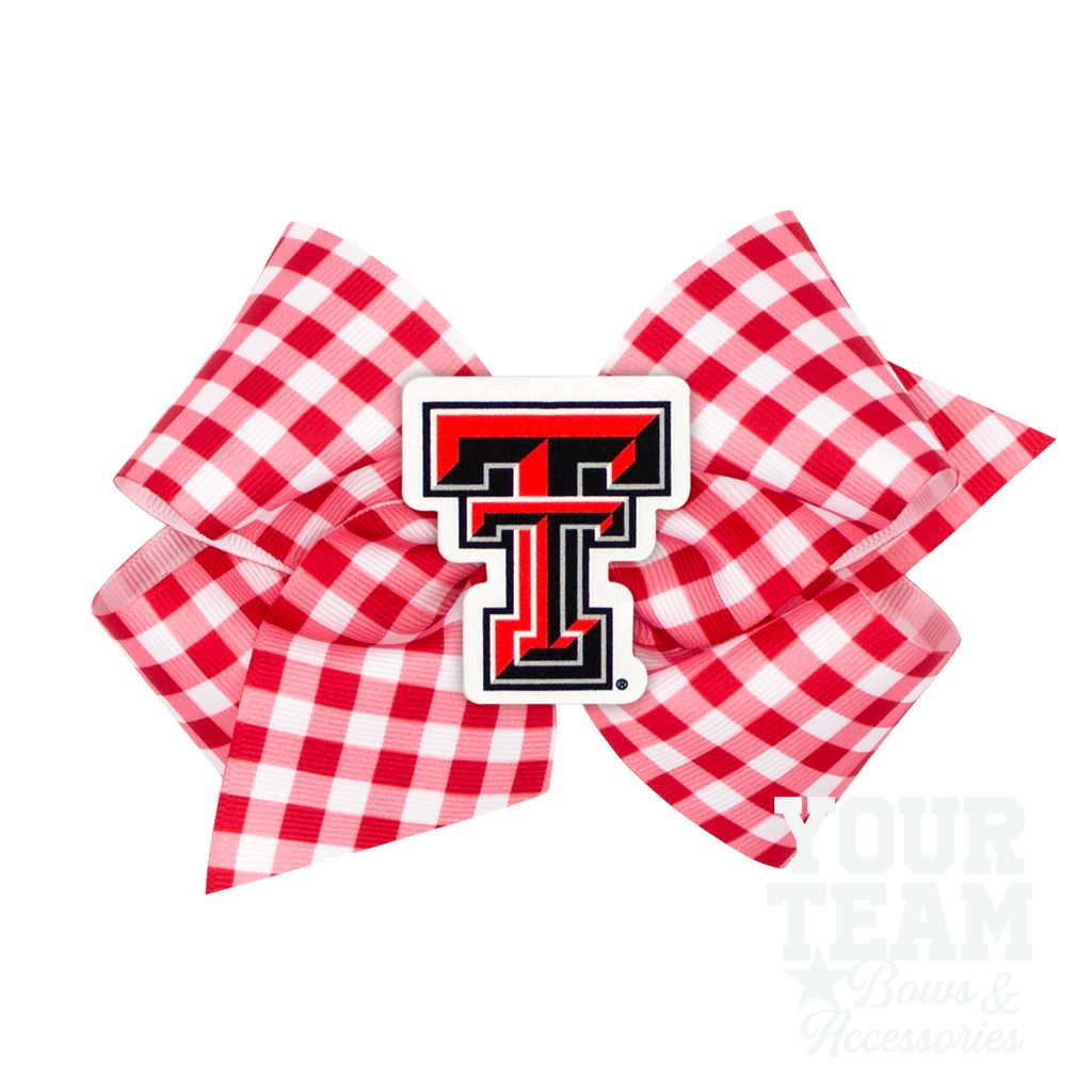 King Texas Tech Gingham Hair Bow with Logo Patch - TEXAS TECH