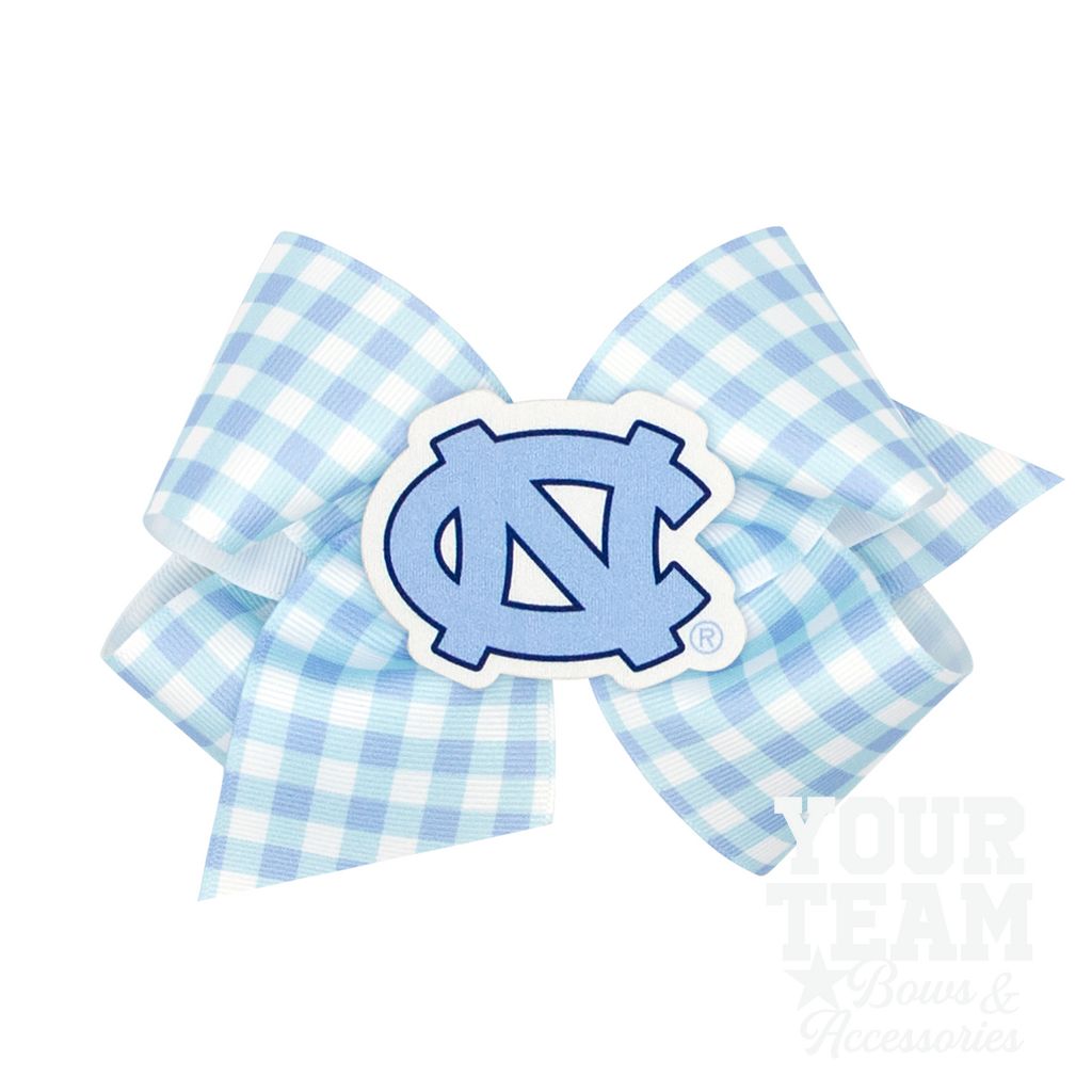 King North Carolina Gingham Hair Bow with Logo Patch - UNIVERSITY NORTH CAROLINA