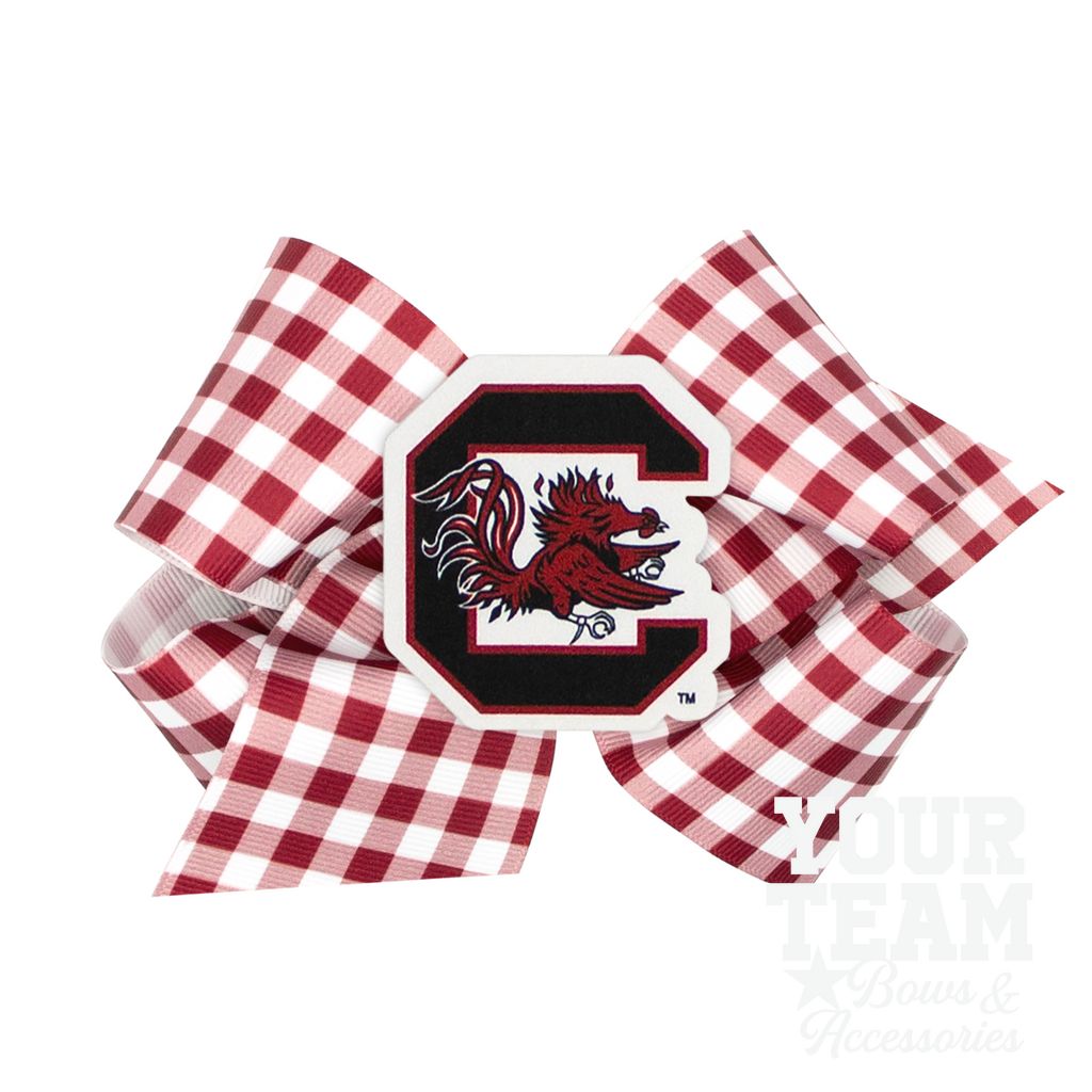 King South Carolina Gingham Hair Bow with Logo Patch - SOUTH CAROLINA