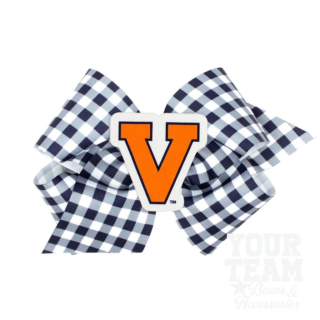 King Virginia Gingham Hair Bow with Logo Patch - VIRGINIA
