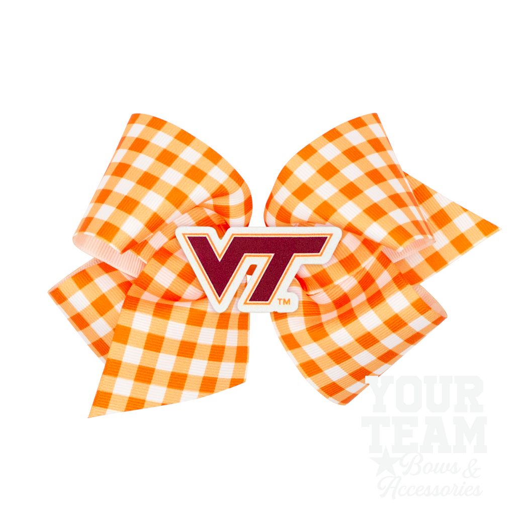 King Virginia Tech Gingham Hair Bow with Logo Patch - VIRGINIA TECH