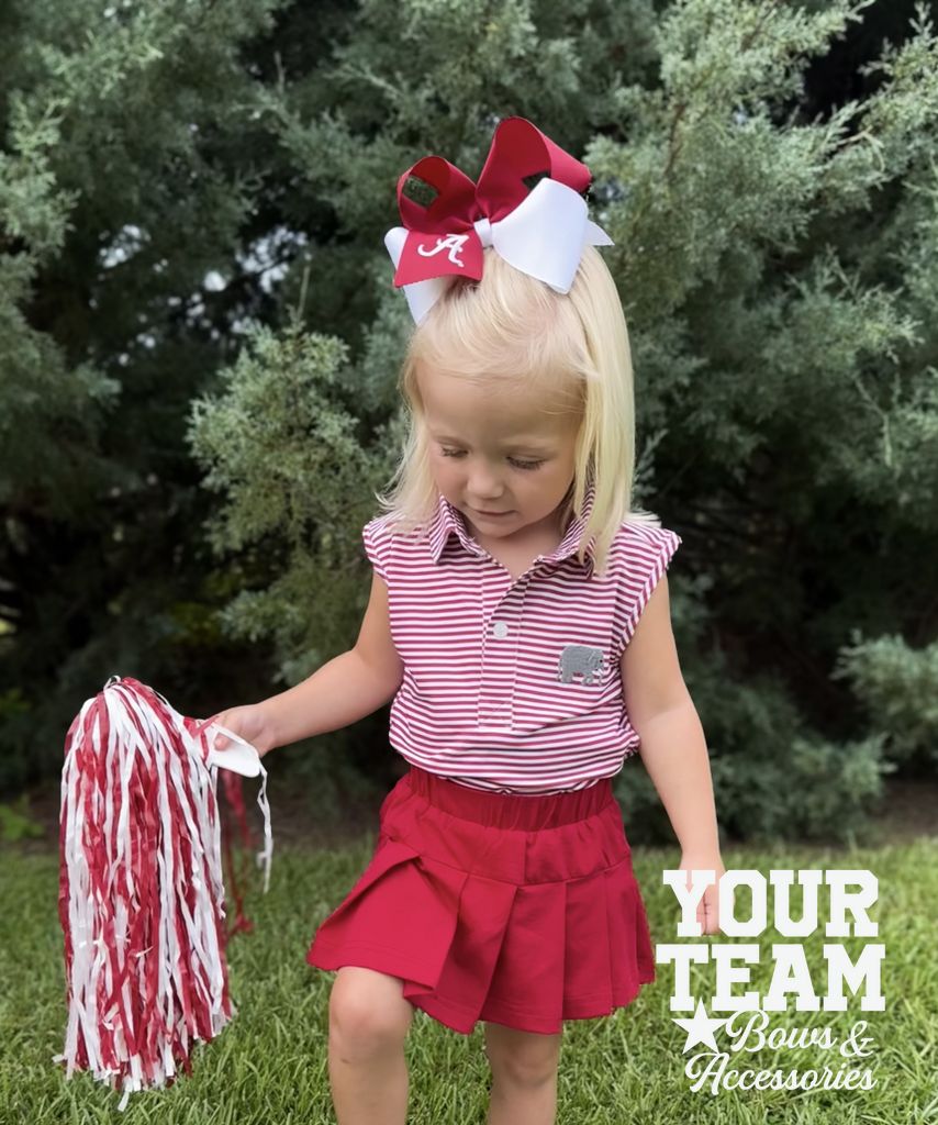 King Alabama Two-Tone Embroidered Hair Bow