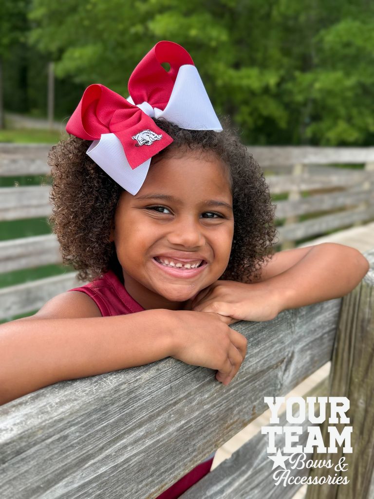 King Arkansas Two-Tone Embroidered Hair Bow