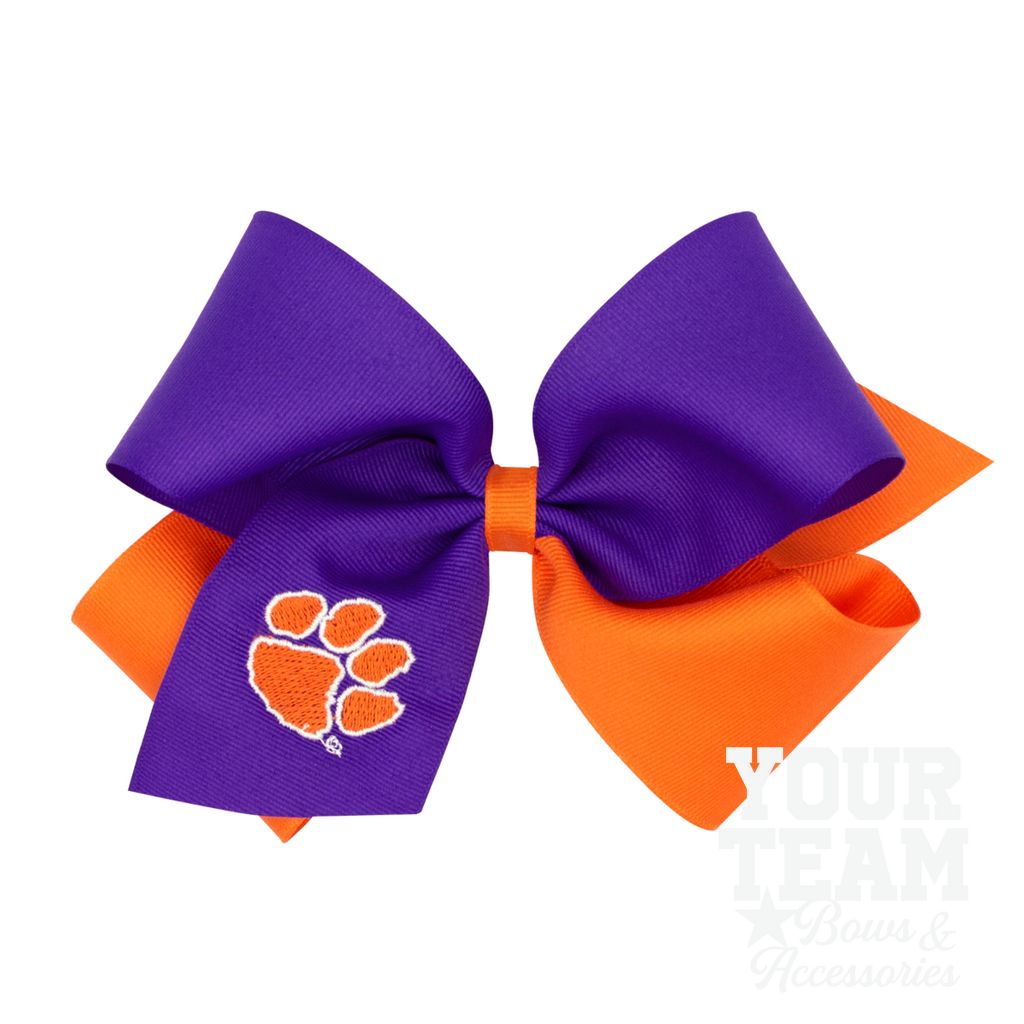 King Clemson Two-Tone Embroidered Hair Bow - CLEMSON