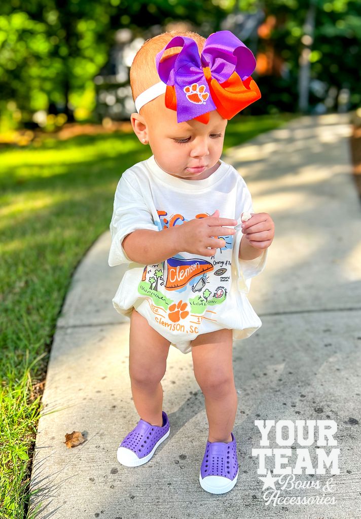 Medium Clemson Tigers Two-Tone Embroidered Hair Bow