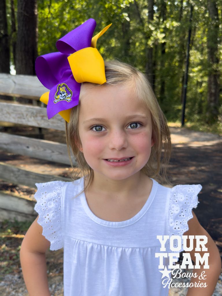 King East Carolina Two-Tone Embroidered Hair Bow