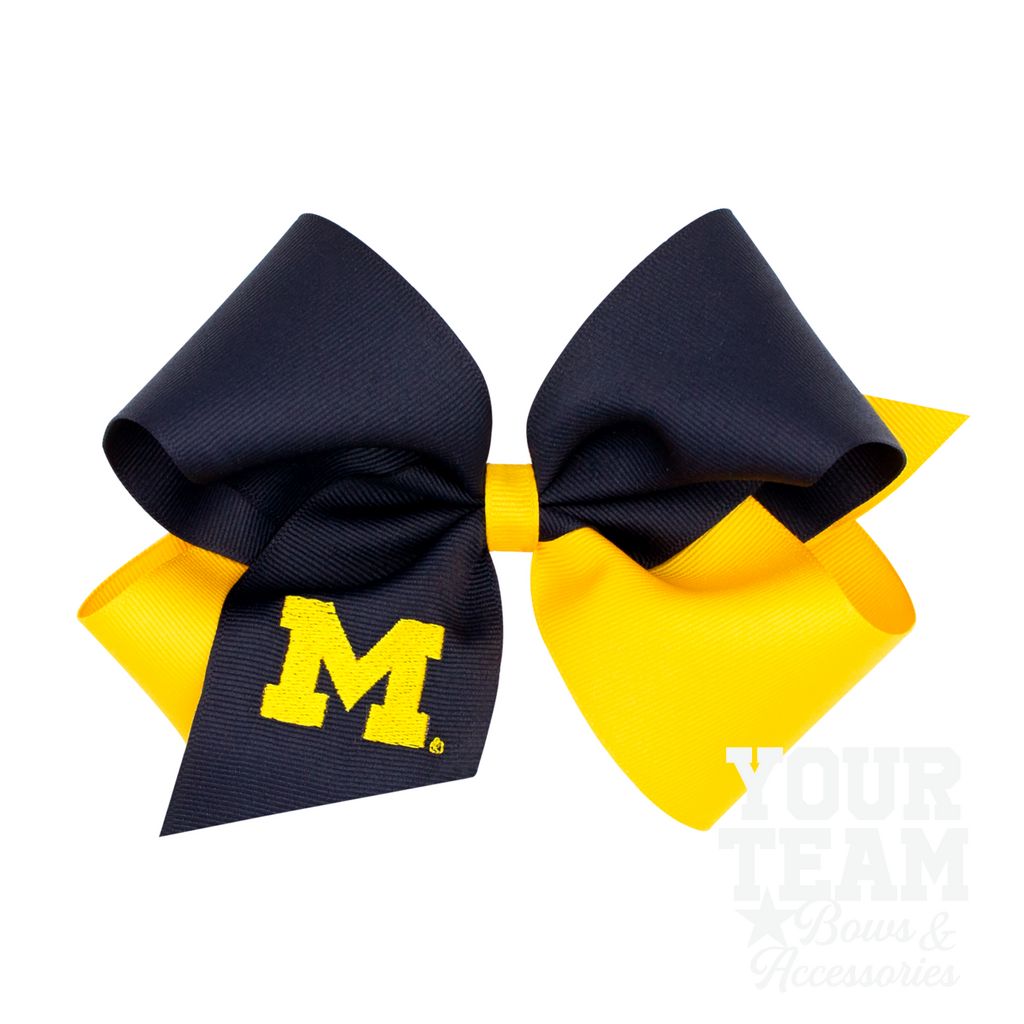 King Michigan Two-Tone Embroidered Hair Bow - MICHIGAN