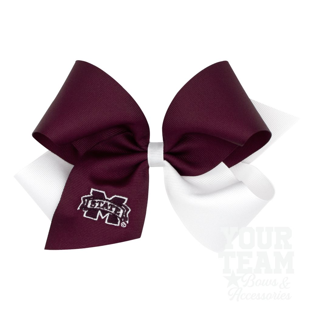 King Mississippi State Two-Tone Embroidered Hair Bow - MISSISSIPPI STATE