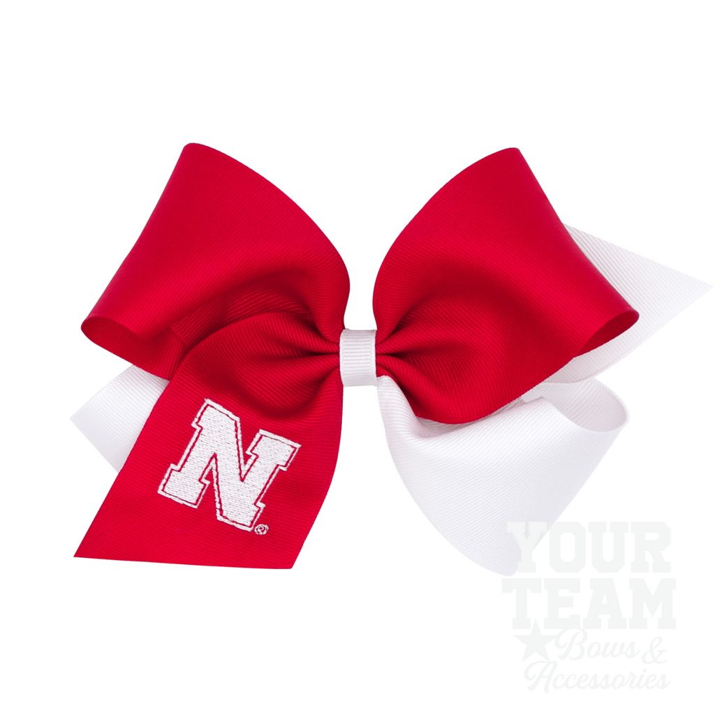 King Nebraska Two-Tone Embroidered Hair Bow - NEBRASKA